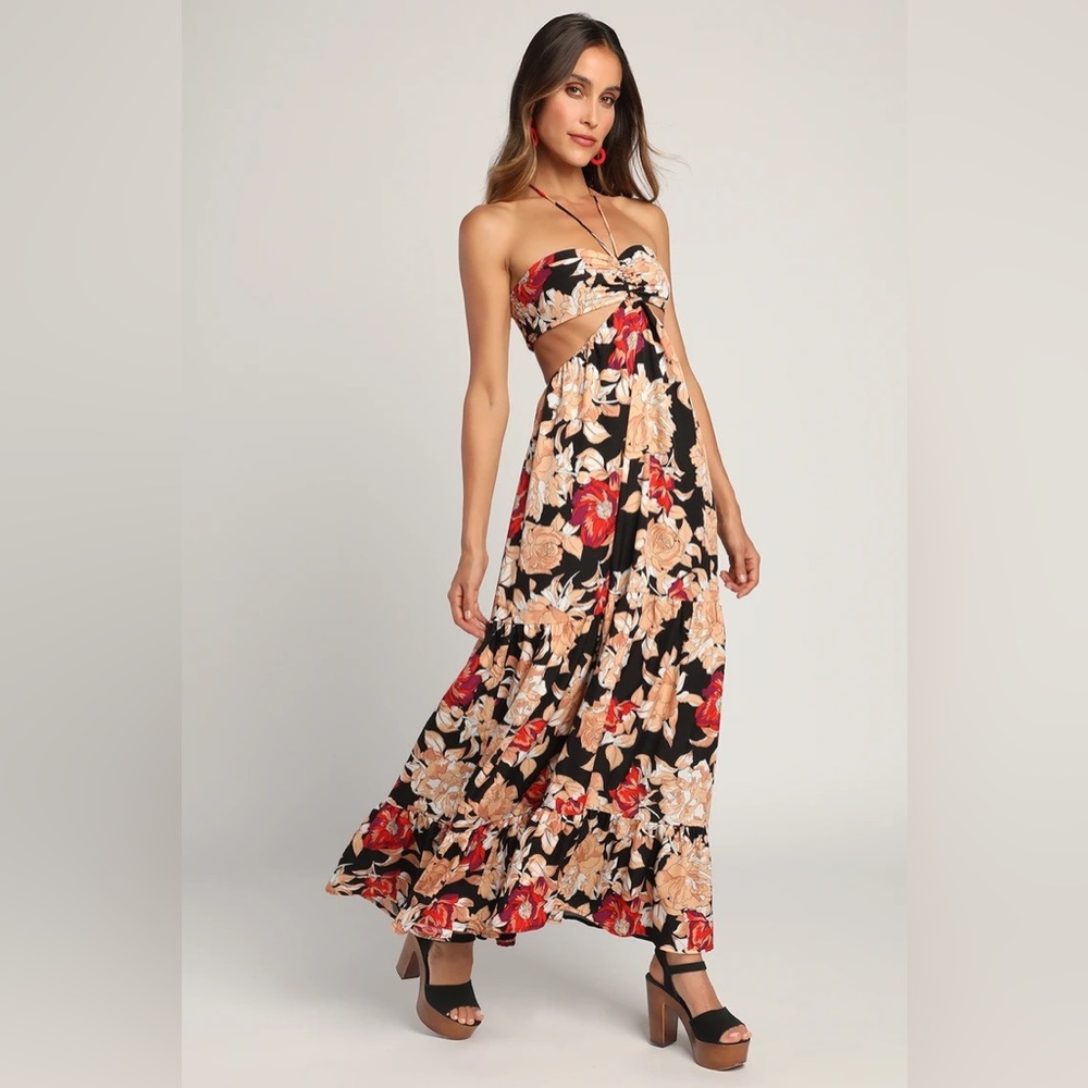 Lulus Black Floral Cutout Maxi Dress